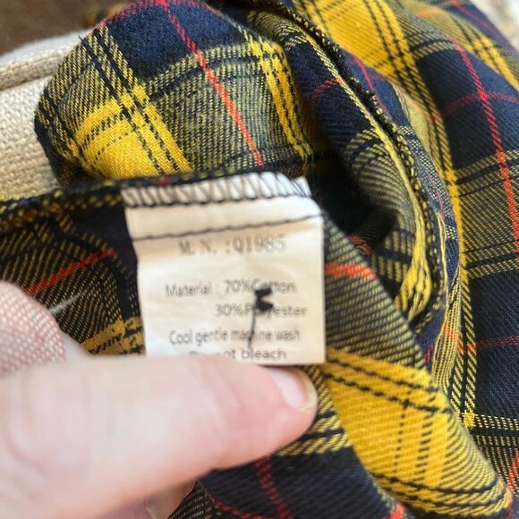 Minibee Women's Cotton Plaid Long Sleeve Button-Down Shirt, Yellow, and Navy, Ex - Picture 4 of 4